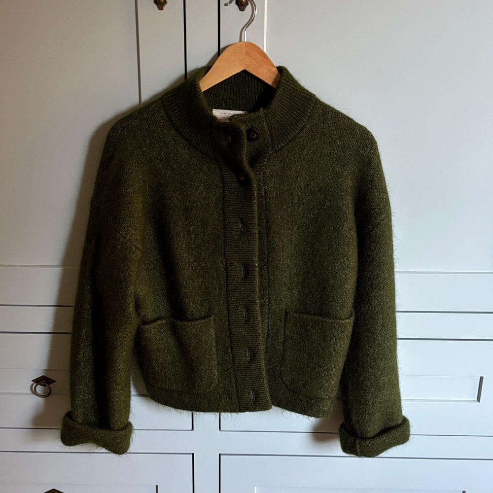 Sezane Forest Green Button-Up Cardigan
